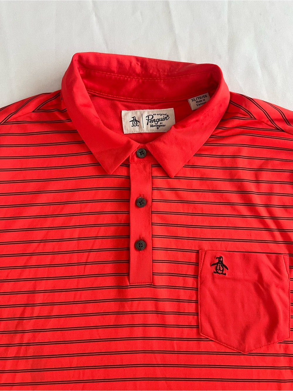 Original Penguin Red and Black Striped Polo Shirt